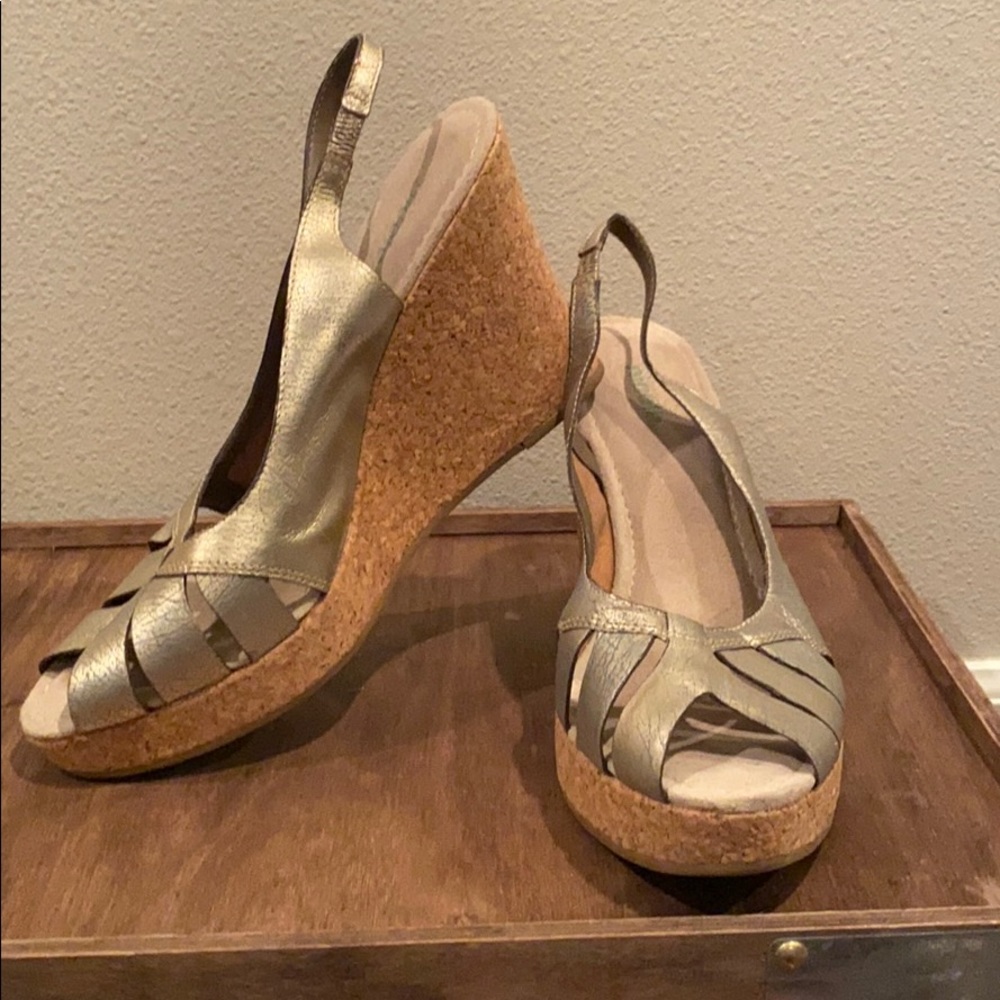 Nicole Gold Wedge Cork open toe heels